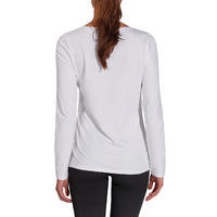Women's Long-Sleeved Fitted-Cut Crew Neck Cotton Fitness T-Shirt 100 - Glacier White