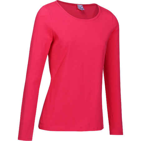 100 Women's Long Sleeved Gym & Pilates T-Shirt - Bright Pink