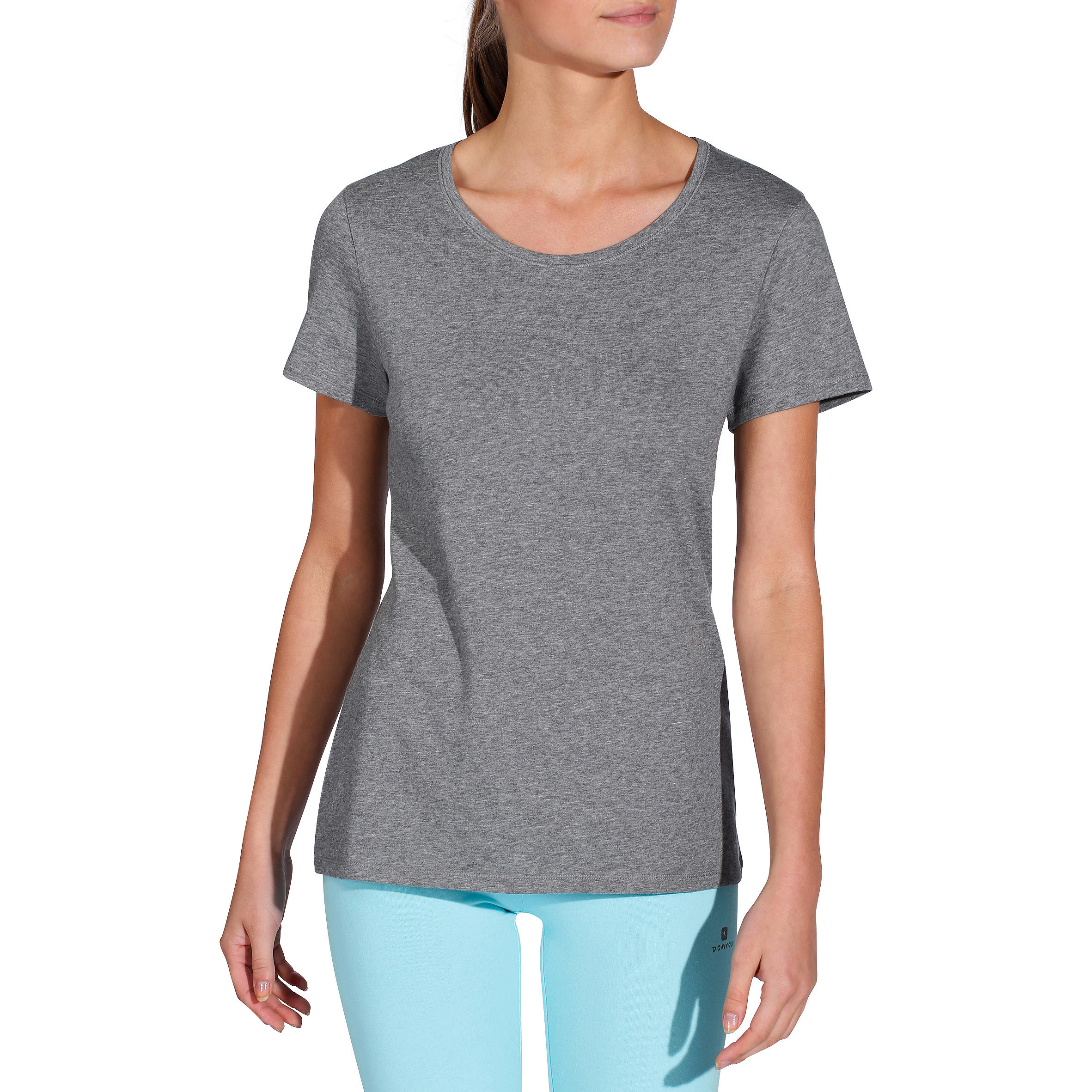 500 Women's Regular-Fit Gentle Gym & Pilates T-Shirt - Heathered Grey 2/9