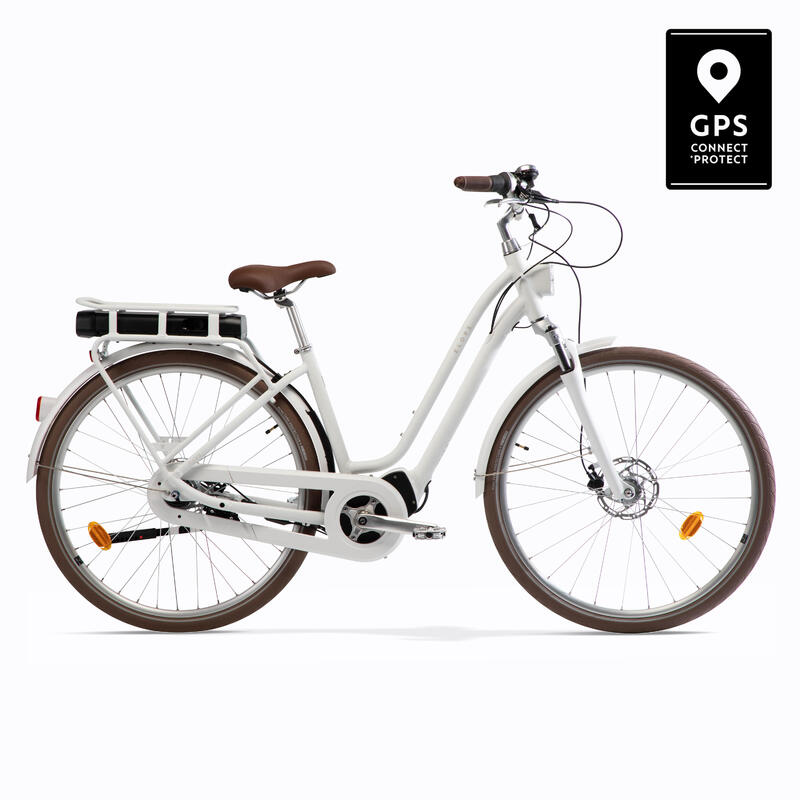 Bicicletă de oraș electrică Elops 920E Connect cadru jos Alb 