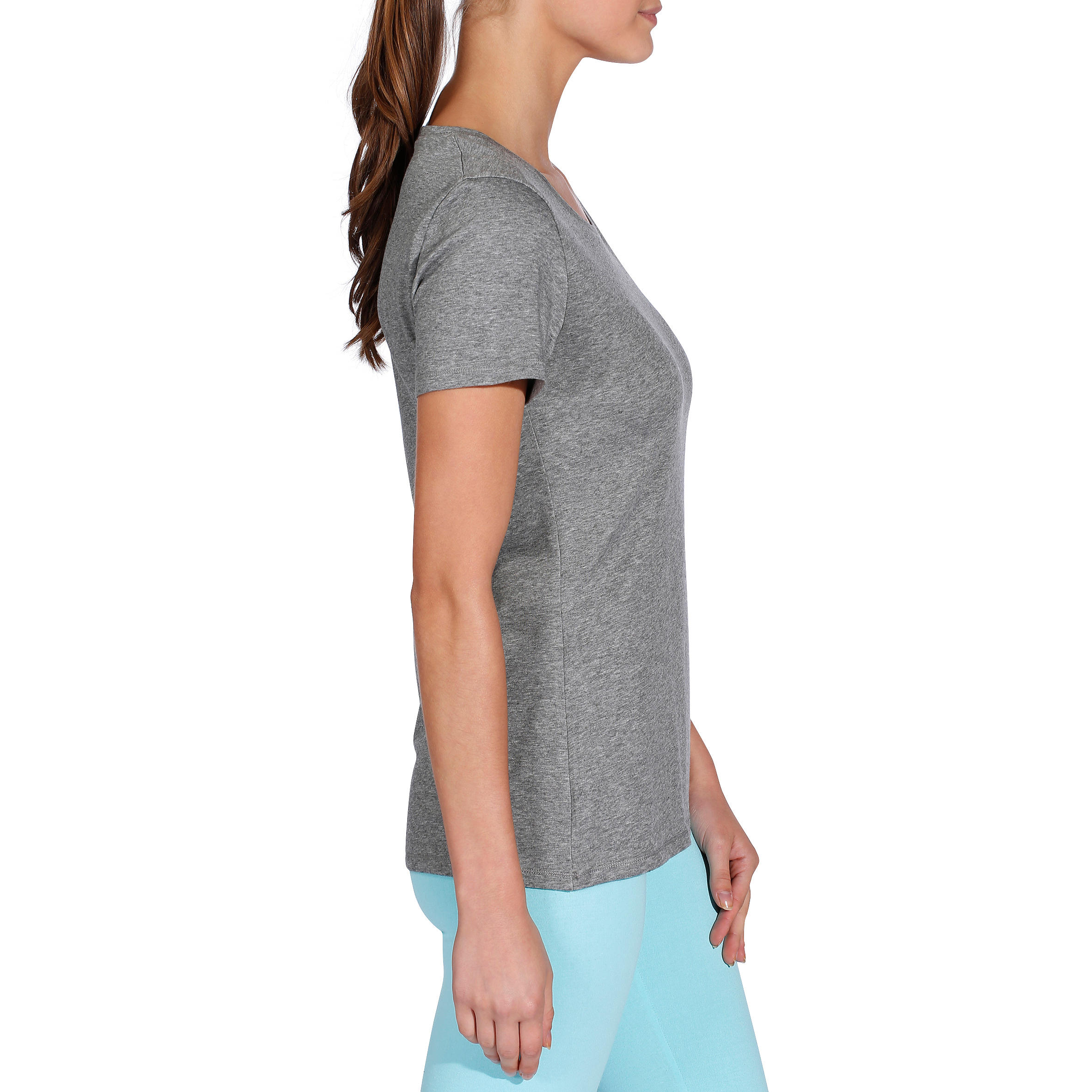 500 Women's Regular-Fit Gentle Gym & Pilates T-Shirt - Heathered Grey 3/9
