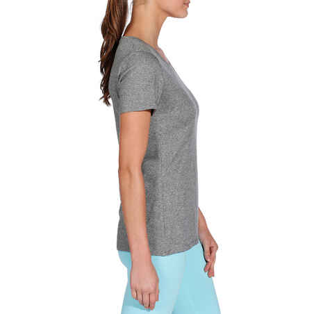 500 Women's Regular-Fit Gentle Gym & Pilates T-Shirt - Heathered Grey