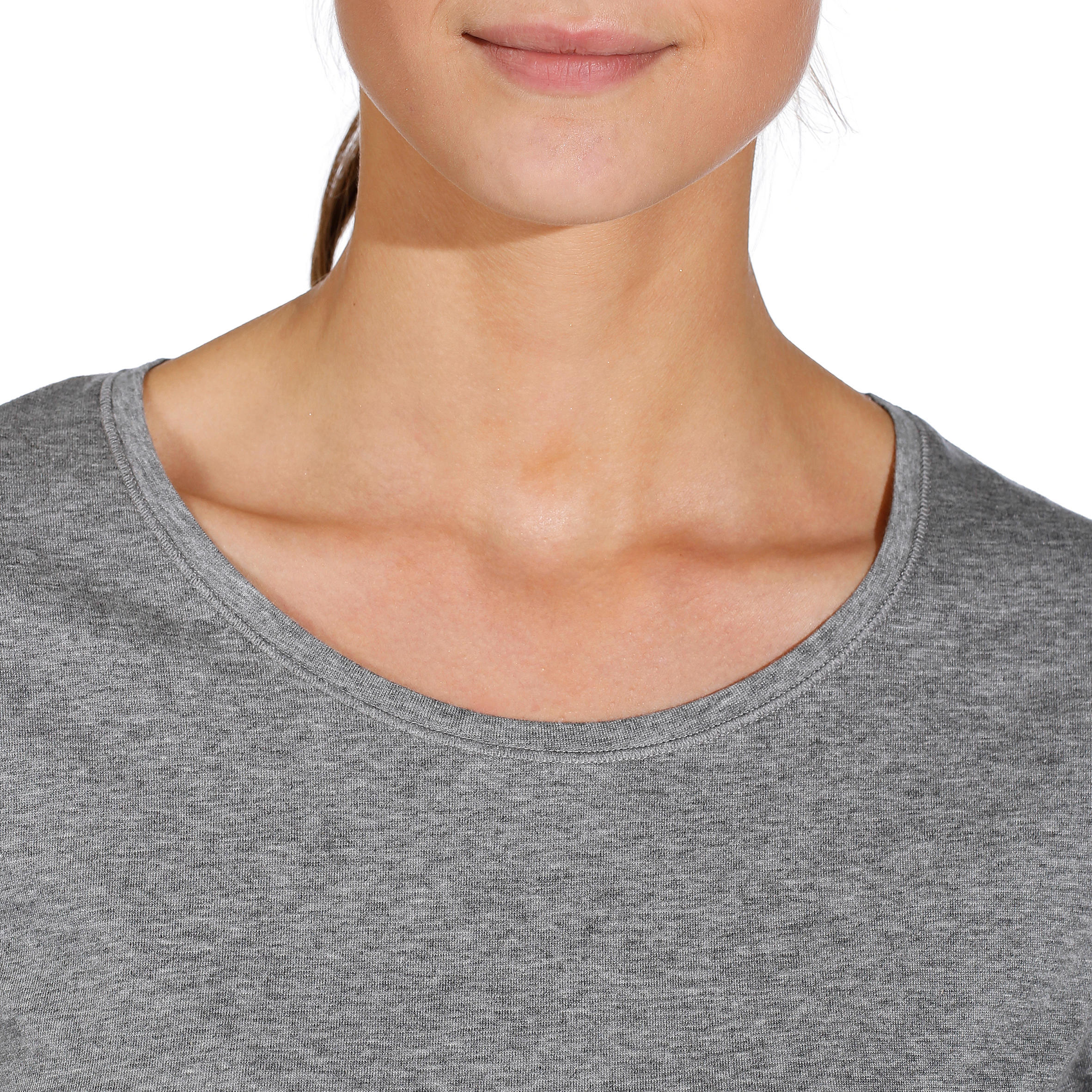 500 Women's Regular-Fit Gentle Gym & Pilates T-Shirt - Heathered Grey 6/9