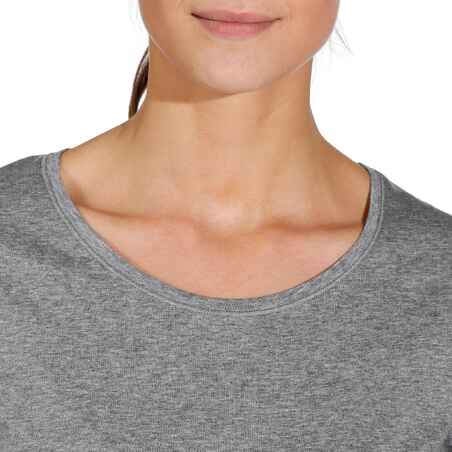 500 Women's Regular-Fit Gentle Gym & Pilates T-Shirt - Heathered Grey