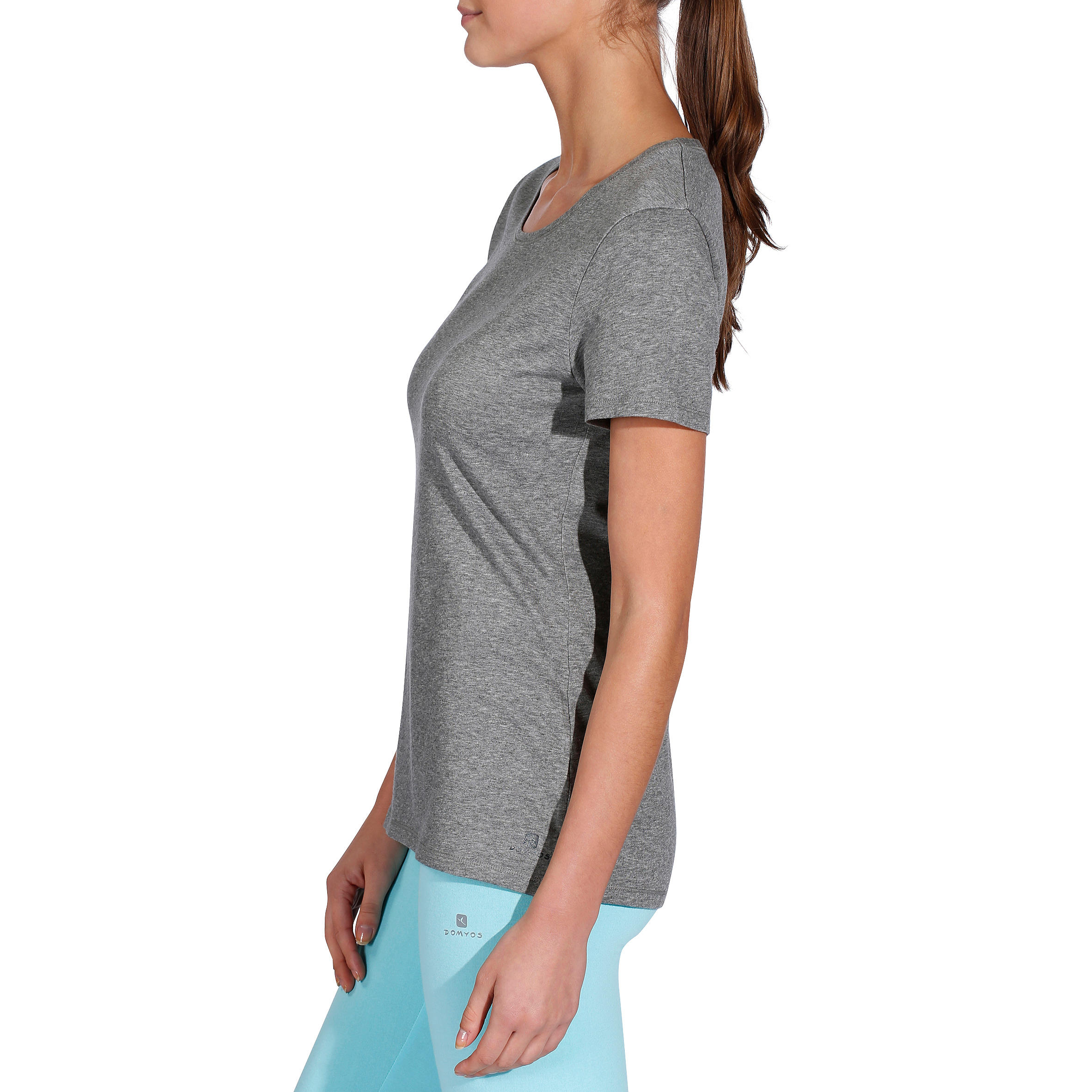 500 Women's Regular-Fit Gentle Gym & Pilates T-Shirt - Heathered Grey 5/9