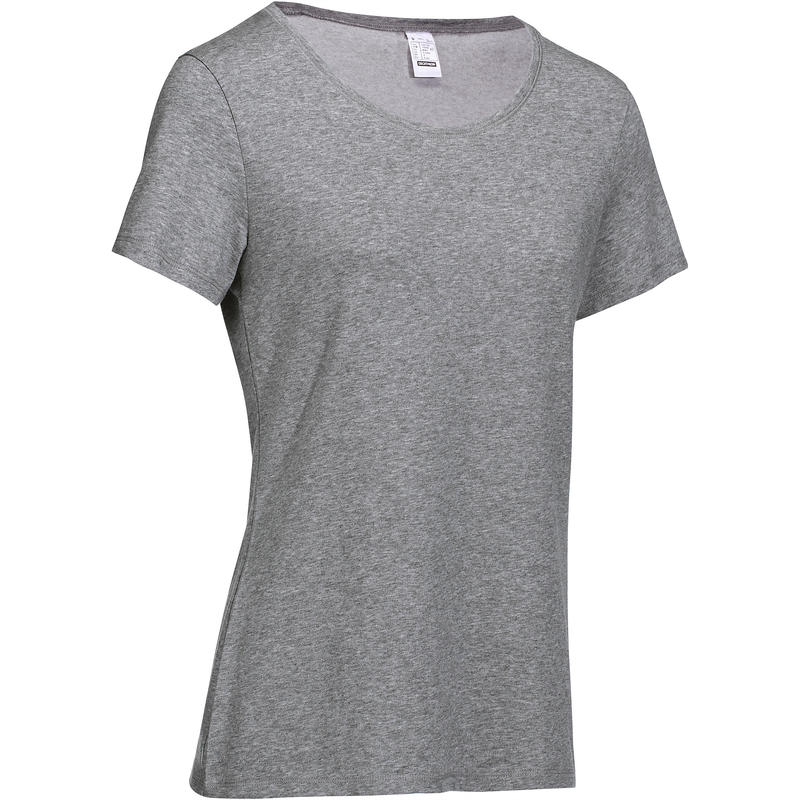 500 Women's Regular-Fit Gentle Gym & Pilates T-Shirt - Heathered Grey 500 Women's Regular-Fit Gentle Gym & Pilates T-Shirt - Heathered Grey