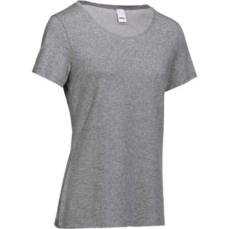 500 Women's Regular-Fit Gentle Gym & Pilates T-Shirt - Heathered Grey