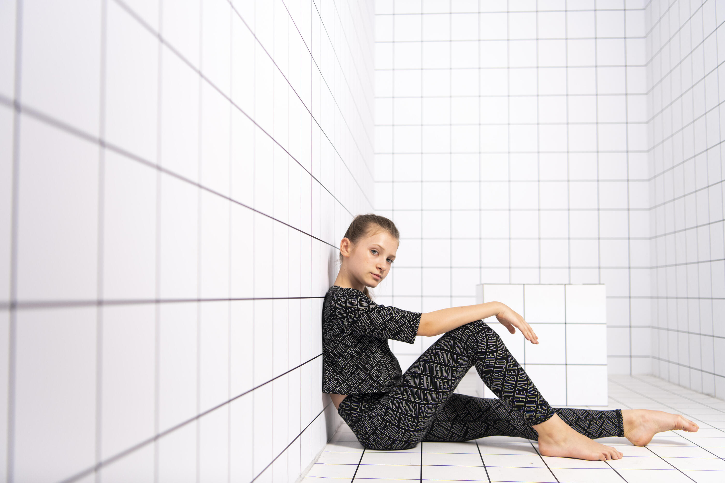 Leggings de Dança Moderna Cintura Subida Menina Preto 7/9