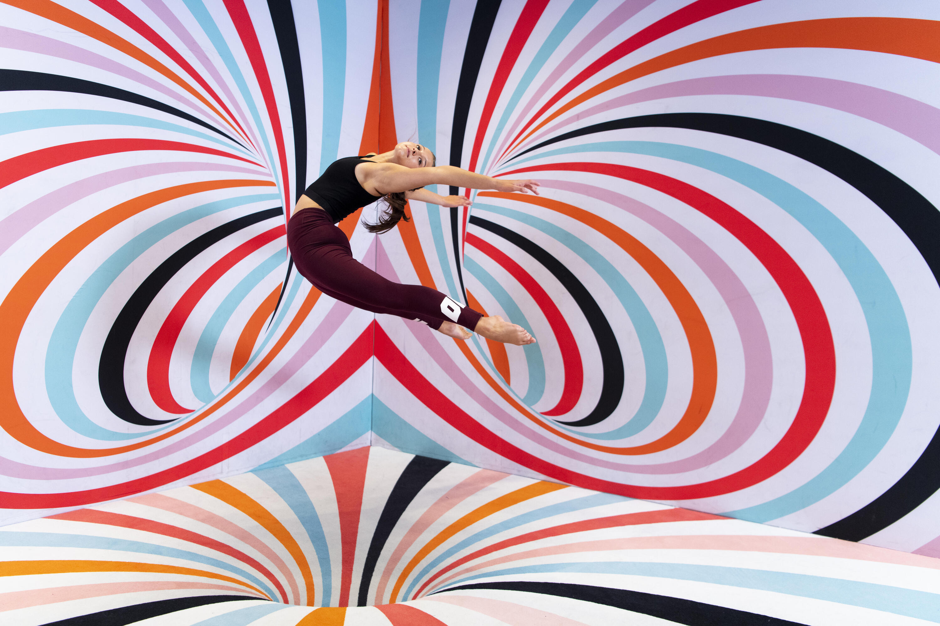 Girls' Modern Dance High-Waisted Leggings - Burgundy Print 10/10
