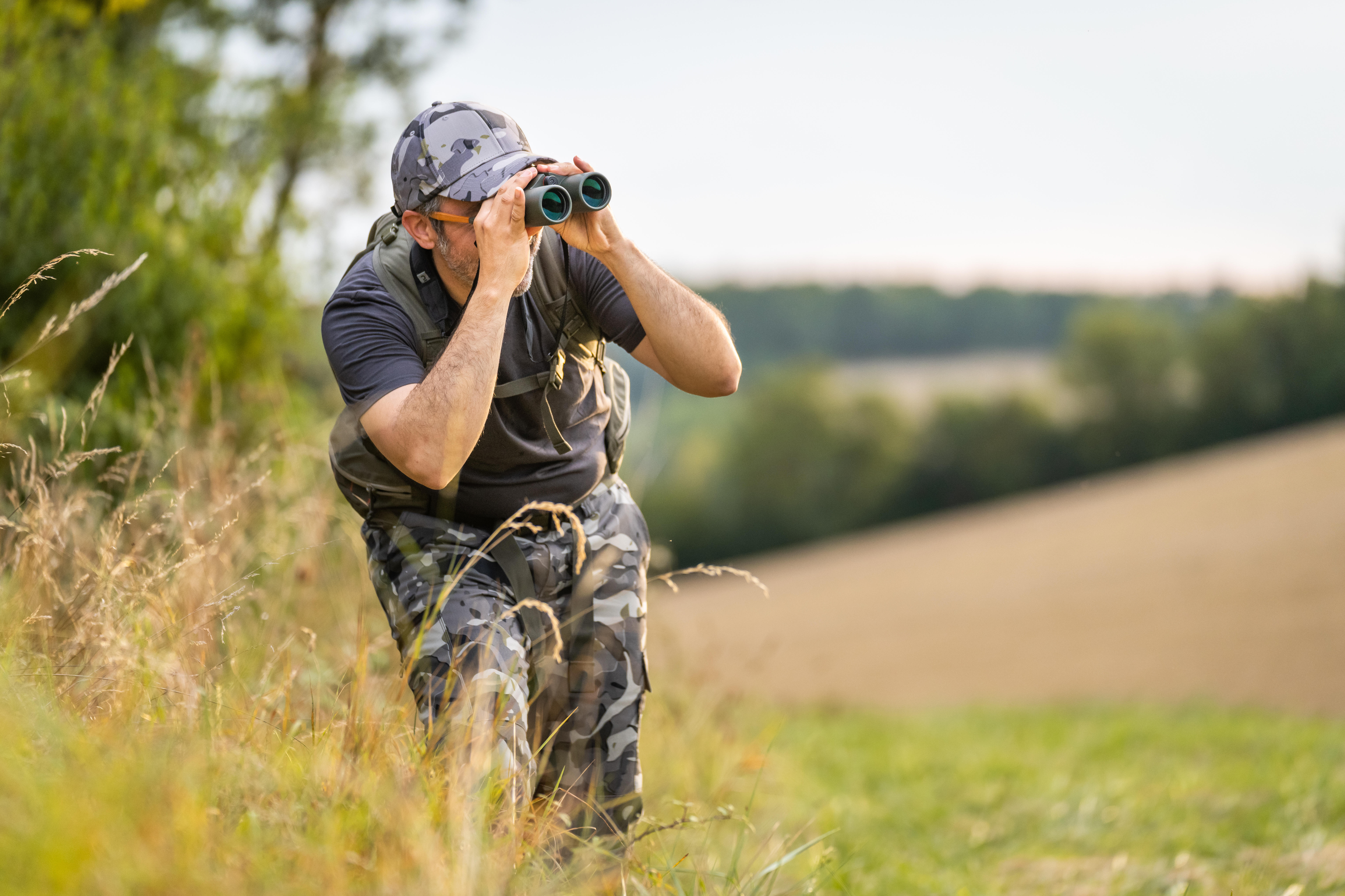 Regular Pants Woodland Camo Men - Steppe 300 Grey  - SOLOGNAC