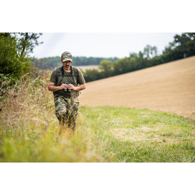 Jagdhose Steppe 300 Cargo strapazierfähig Camouflage Woodland schwarz 