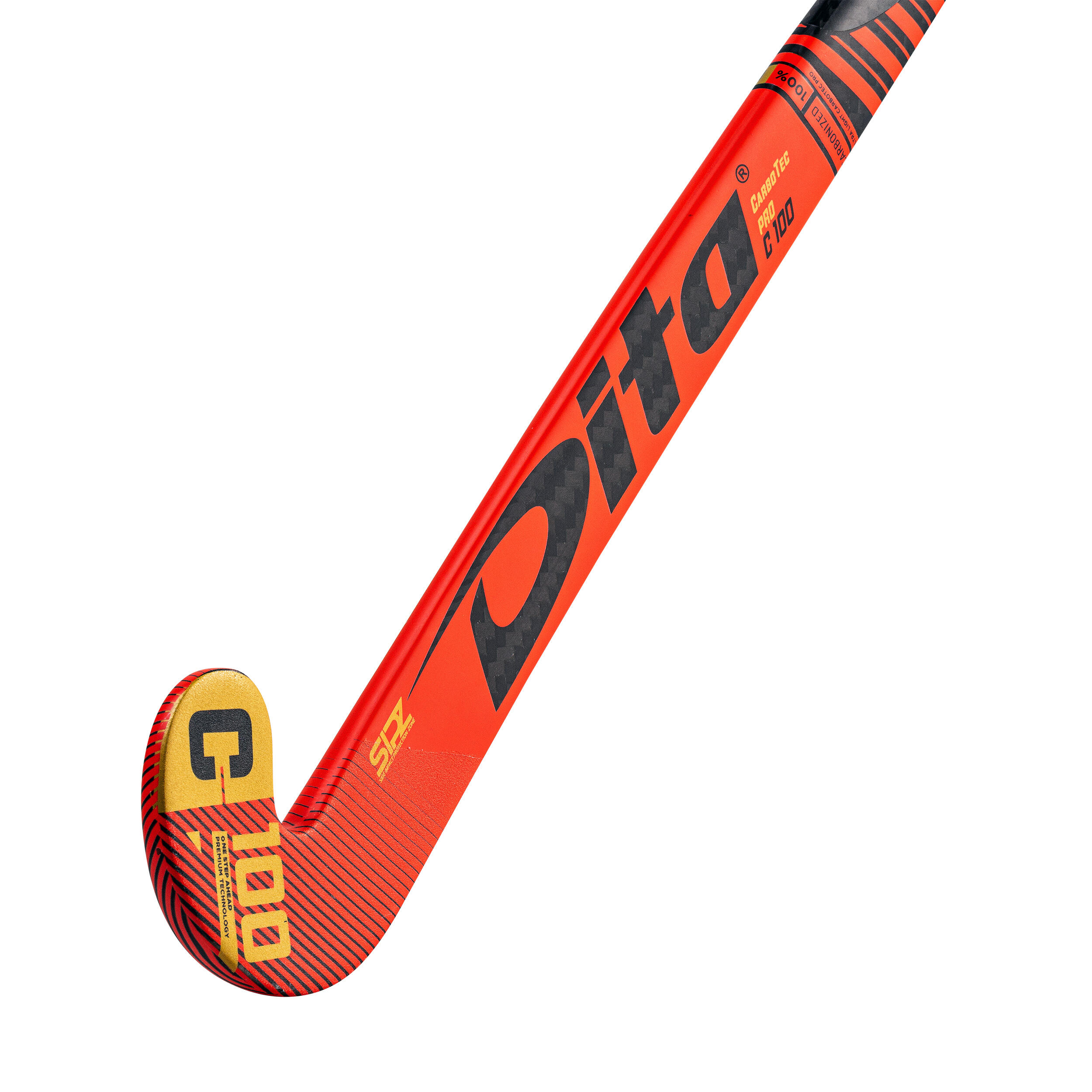Adult Advanced 100% Carbon Low Bow Field Hockey Stick CarbotecPro C100 - Red 3/9