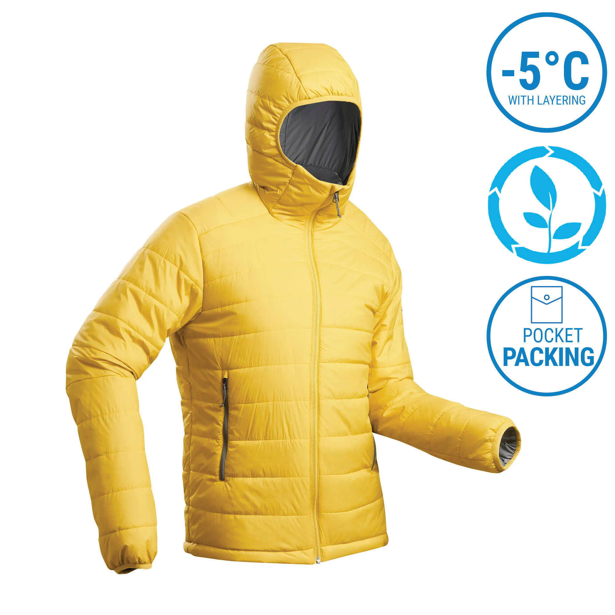 Men Packable Puffer Jacket for Trekking - MT100 -5°C Yellow -  2