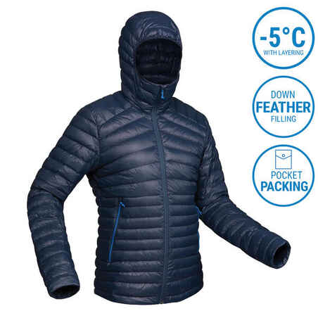 Men’s padded hiking jacket with hood -5°C, MT100 - Blue