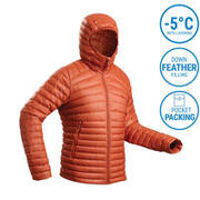 Men's Mountain Trekking Down Jacket with Hood - MT100 -5°C Orange