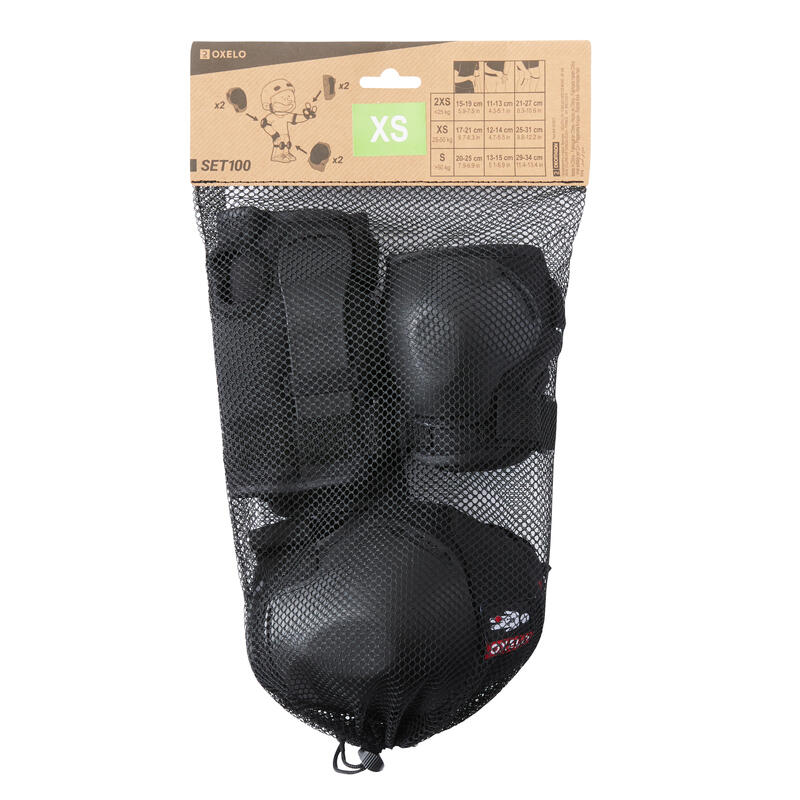 Set 3 perechi protecţii P100 Role/Skateboard/Trotinetă Negru Copii