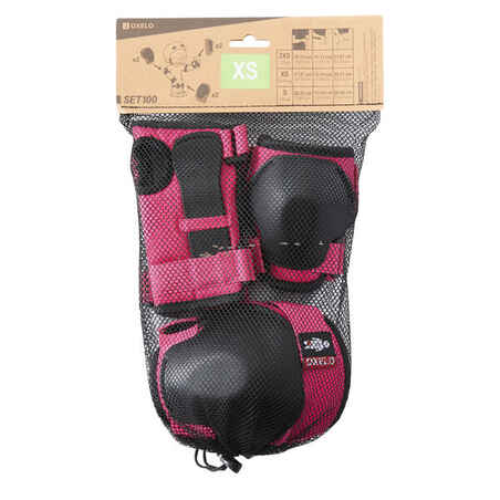 Kids' 2 x 3-Piece Skating Skateboard Scooter Protective Gear 100 - Pink