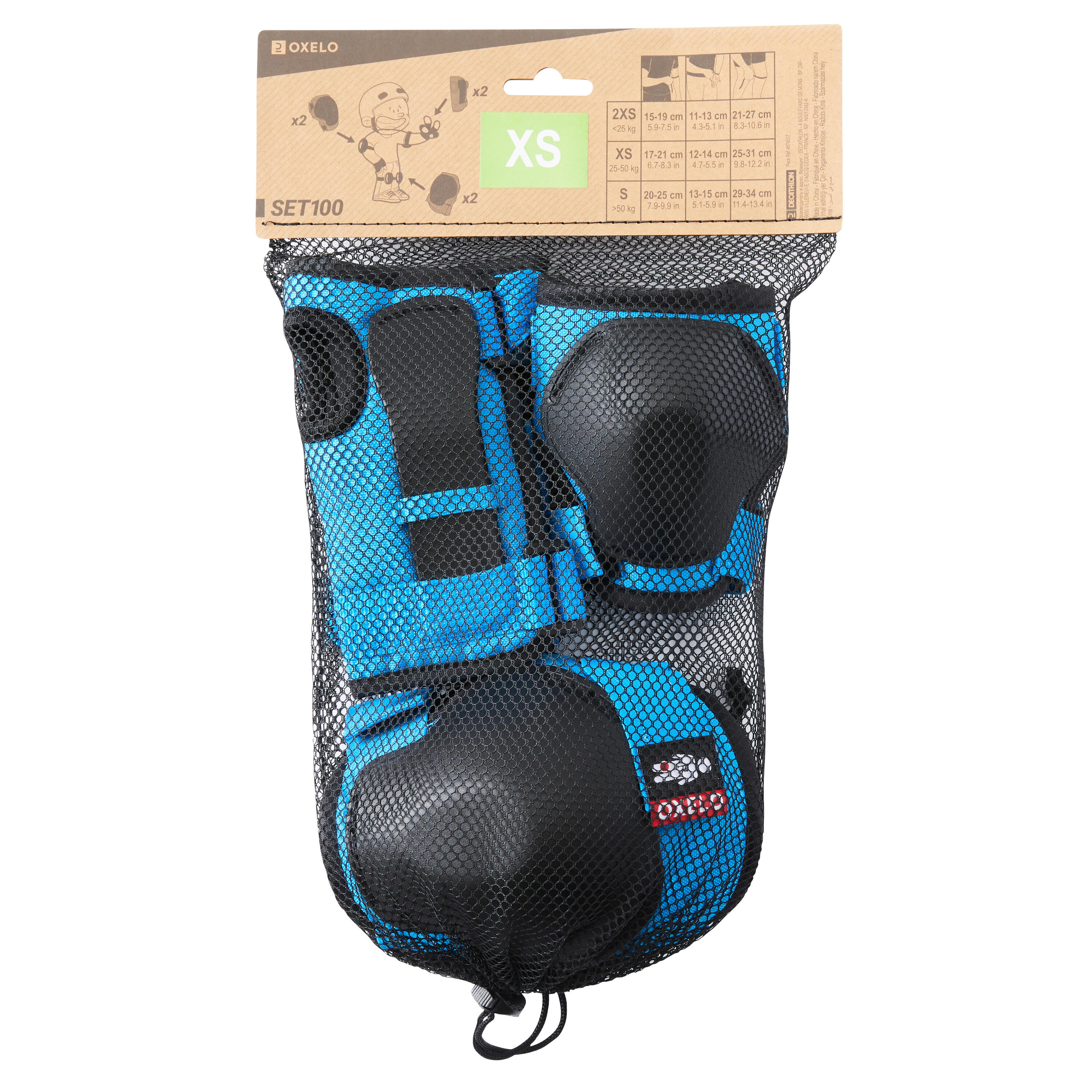 Set 3x2 beschermers voor kinderen voor skeeleren skateboarden steppen 100 blauw 8/8