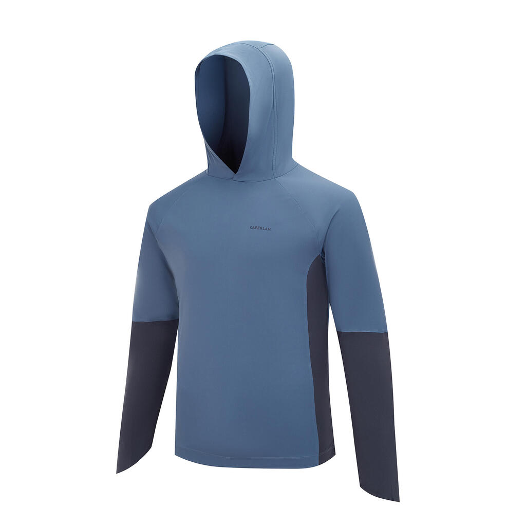 Fishing anti-UV T-shirt 500 with hood blue