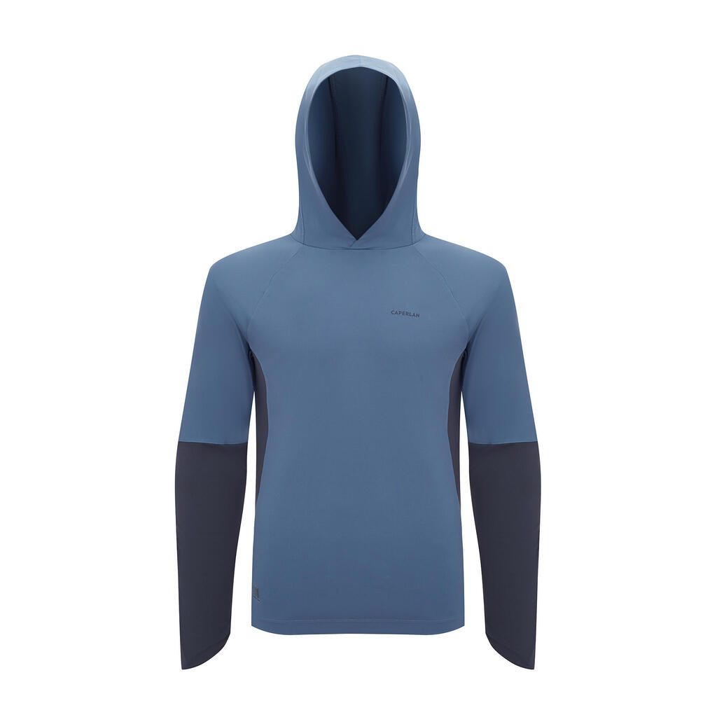 Fishing anti-UV T-shirt 500 with hood blue