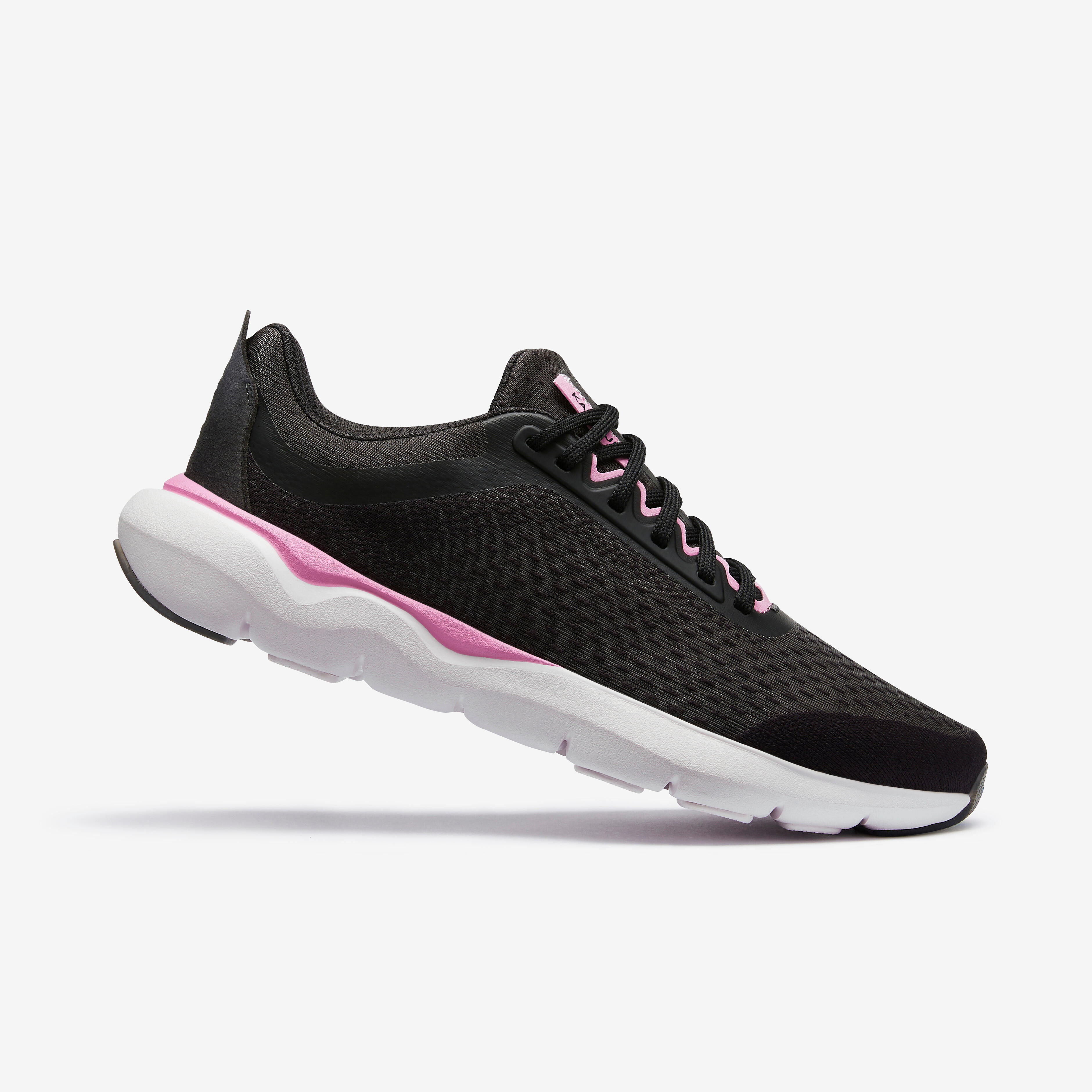 chaussures de running femme jogflow 500.1 gris foncé et rose. - kalenji