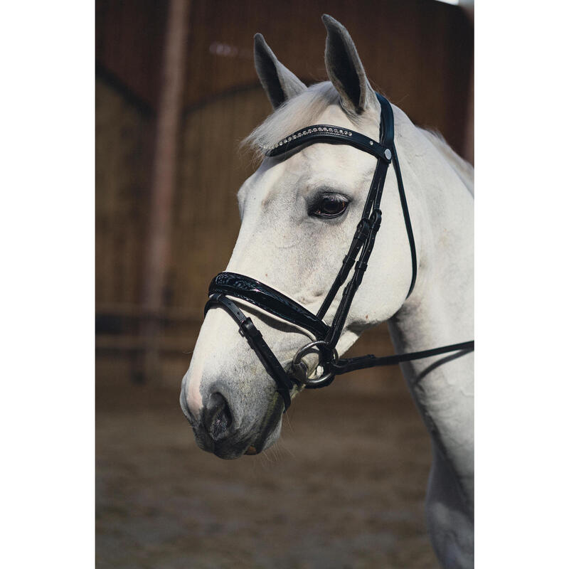 Filet de dressage équitation Cheval et Poney - 900 noir et blanc