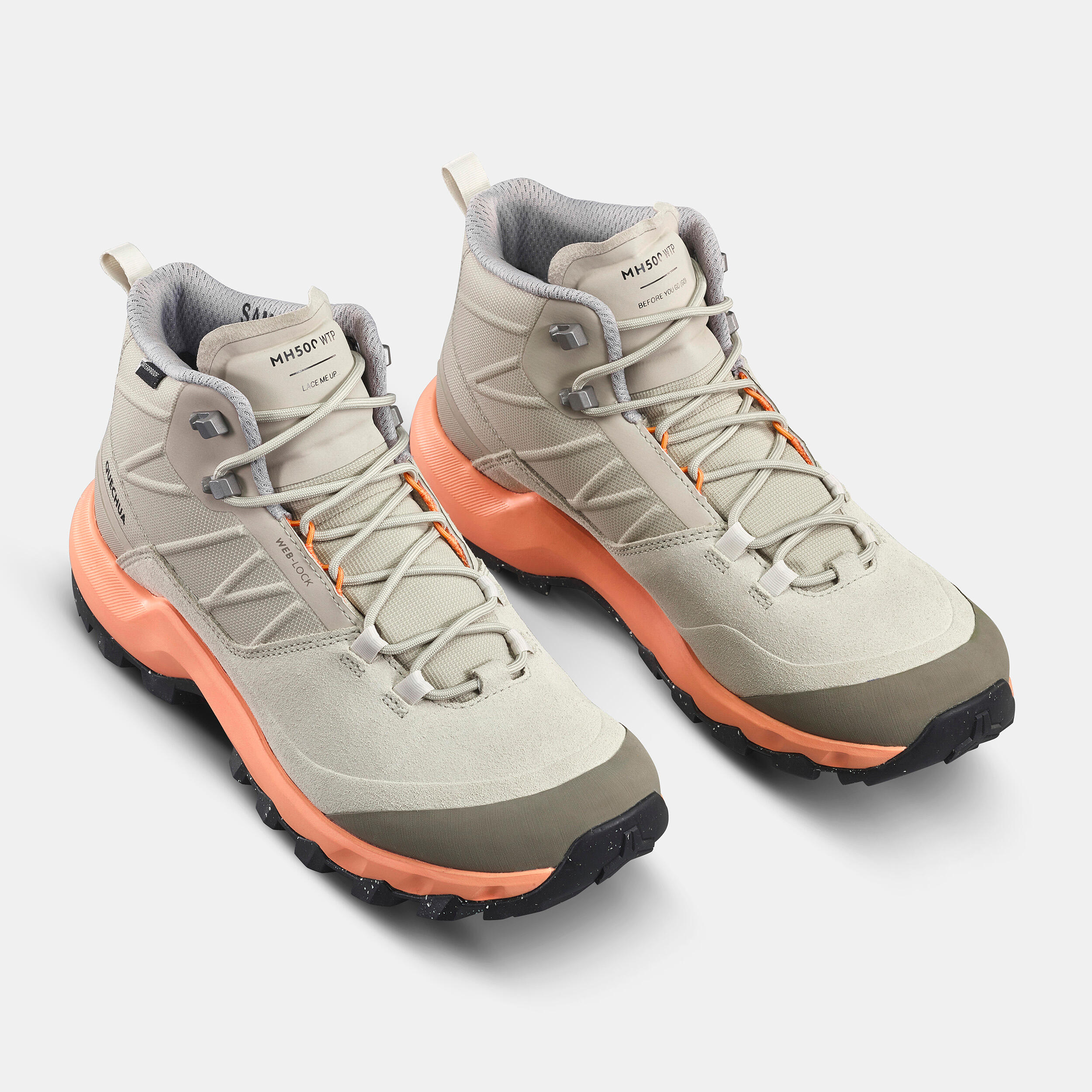 Waterdichte schoenen voor bergwandelen dames MH500 mid beige 5/8