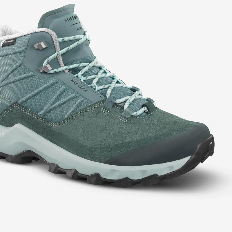 Botas impermeáveis de caminhada na montanha MH500 Mid Mulher Verde