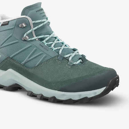 Women’s waterproof mountain walking boots - MH500 Mid - Green