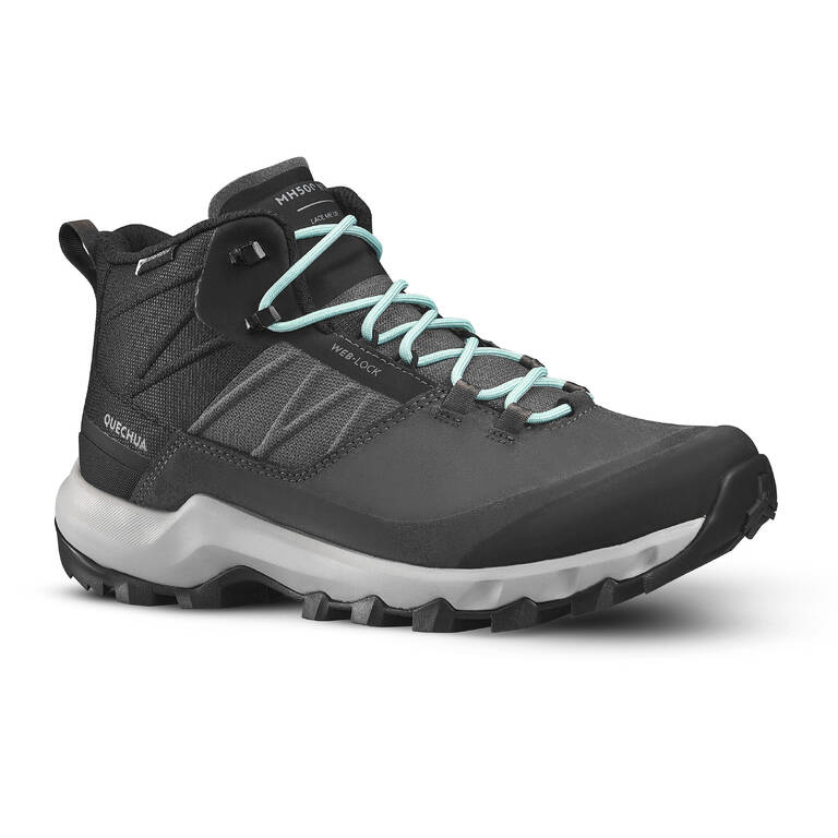 Sepatu Gunung Wanita Waterproof MH500 Mid Abu-abu