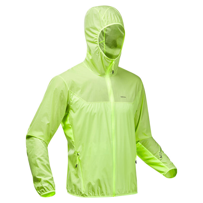 Men’s fast hiking windbreaker jacket FH500 Helium Wind Yellow