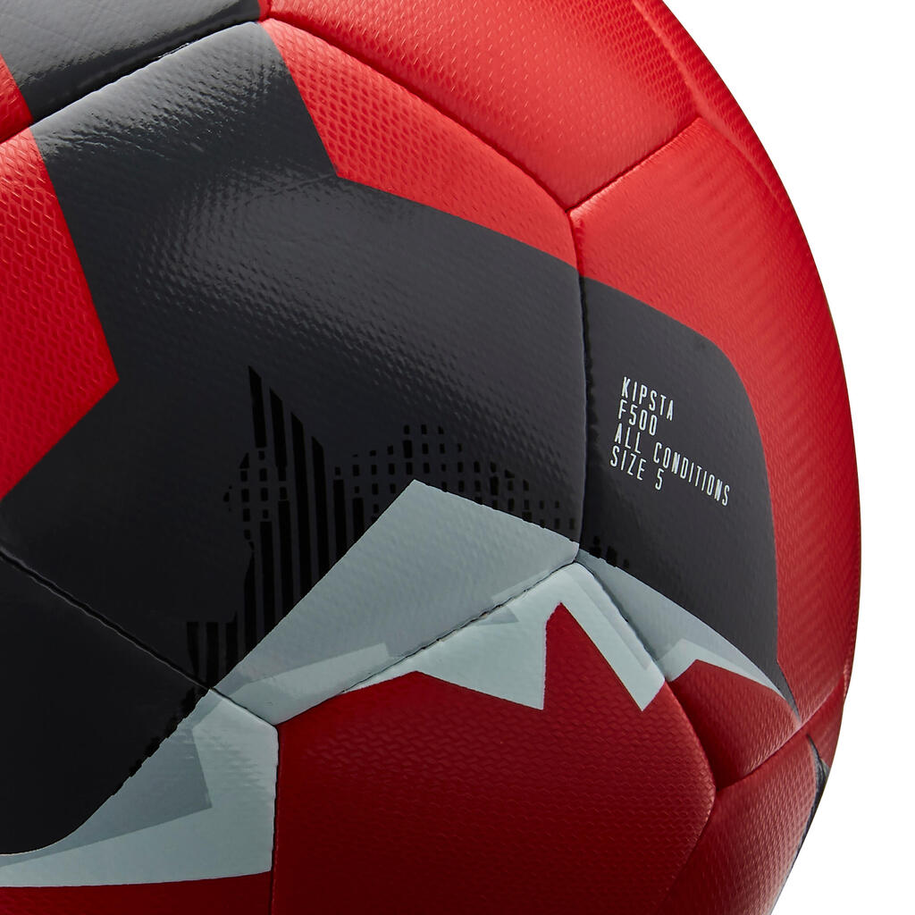 Futbalová lopta F500 Hybride veľkosť 5 sneh a hmla červená
