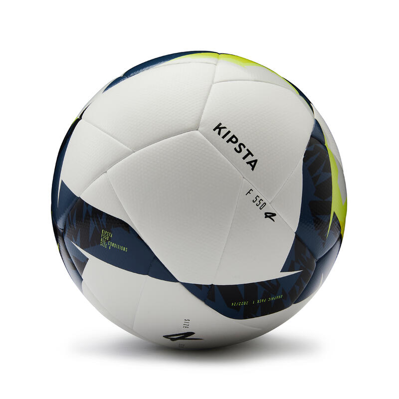 Balón de fútbol Híbrido FIFA BASIC F550 talla 4 blanco amarillo