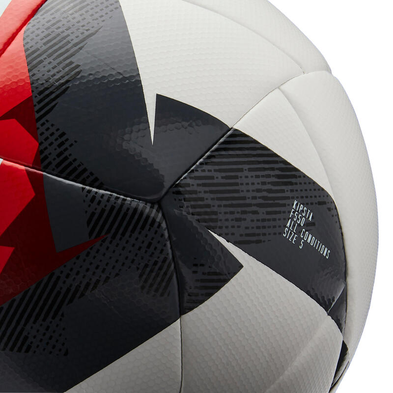 Balón de fútbol Híbrido FIFA BASIC F550 talla 5 blanco rojo 