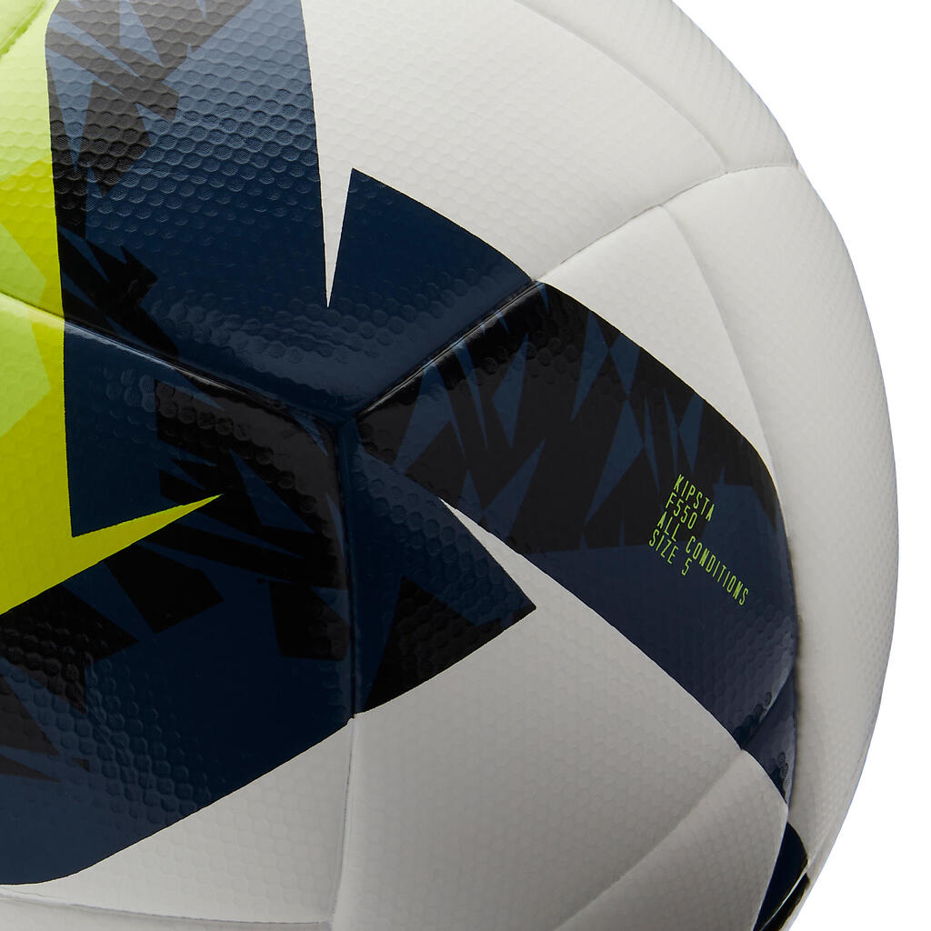 Hibrīda 5. izmēra futbola bumba “FIFA Basic F550”, balta/dzeltena