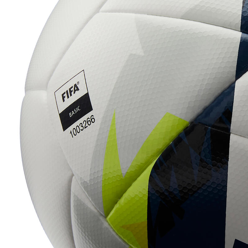 Balón de fútbol Híbrido FIFA BASIC F550 talla 5 blanco amarillo