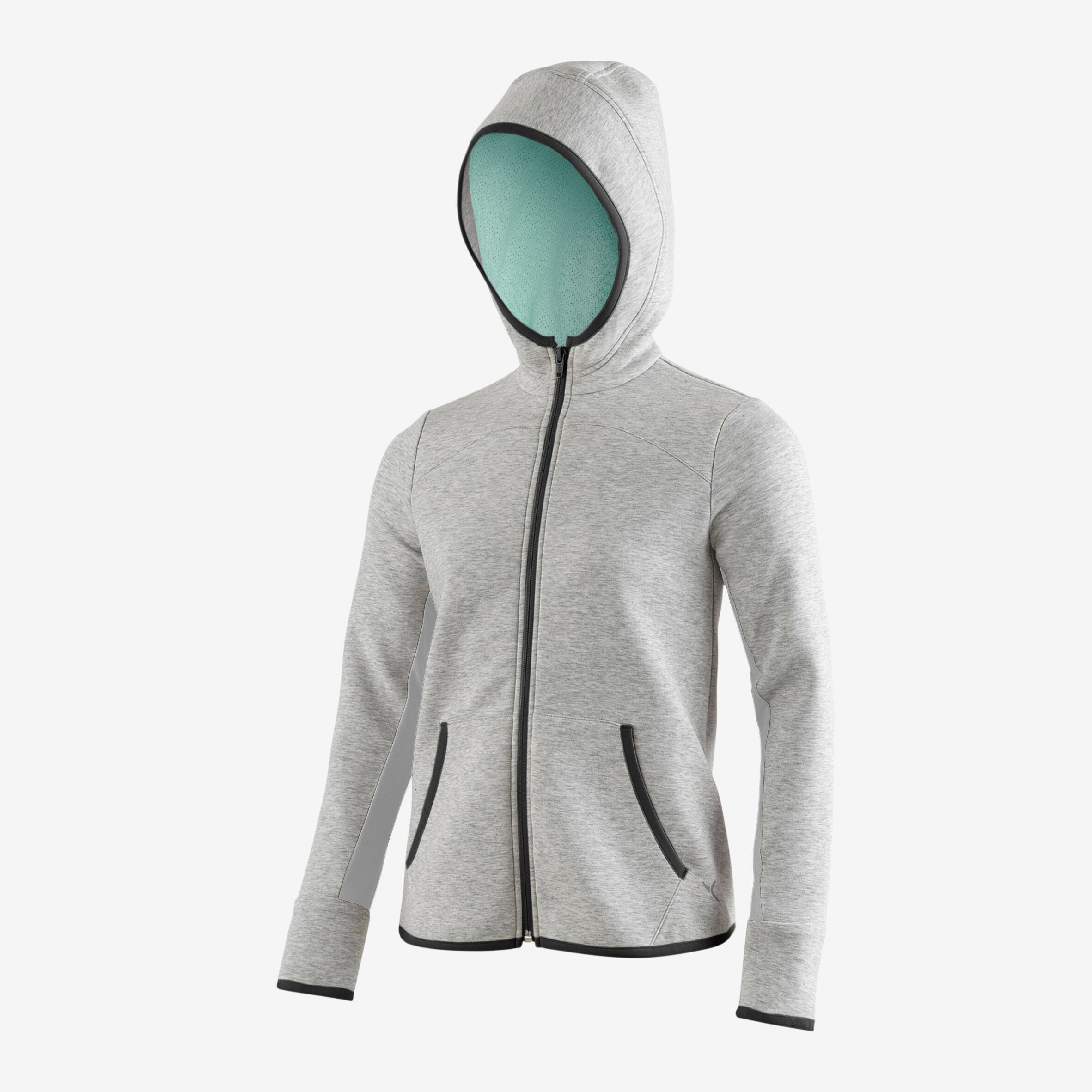 Kids' Warm Hoodie 900 - Light Grey Marl/Green Hood 2/6