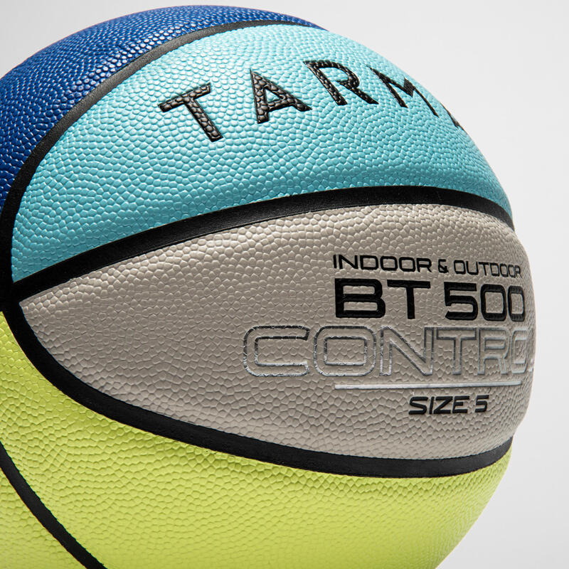 Ballon de basketball taille 5 - BT500 bleu gris jaune