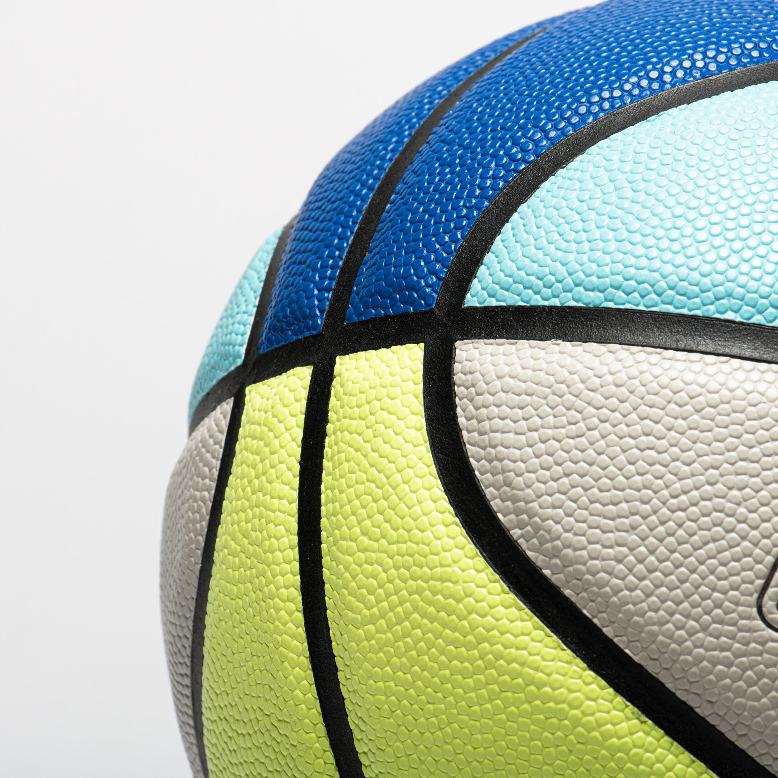 Basketbal maat 5 BT500 blauw grijs geel 5/7