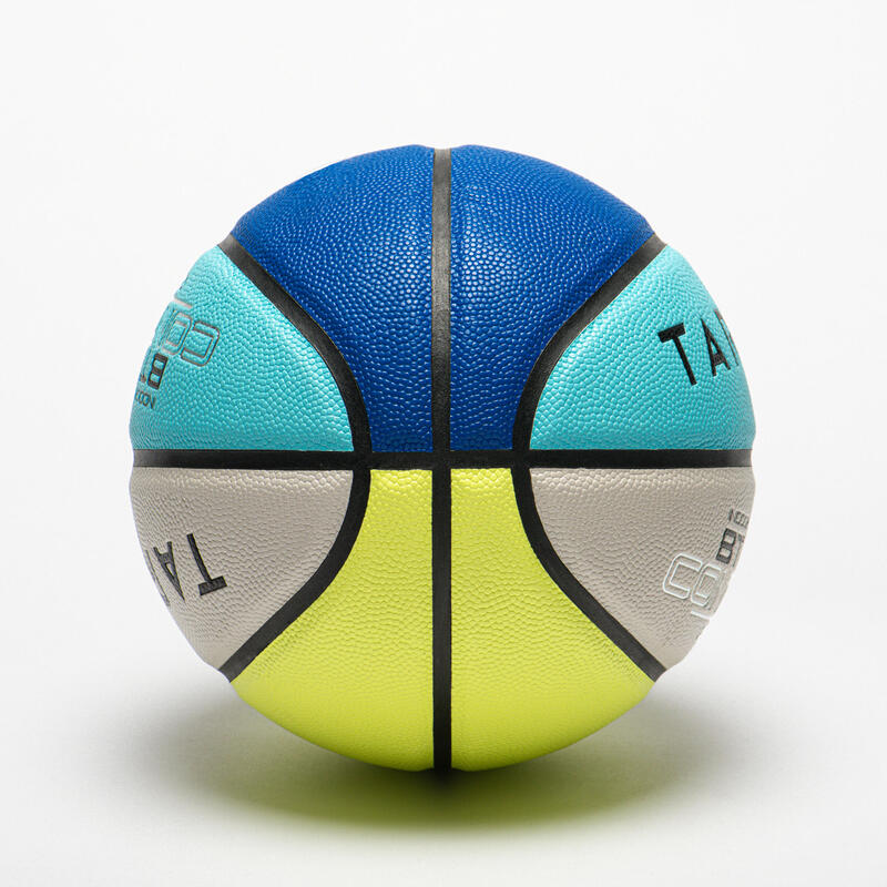 Ballon de basketball taille 5 - BT500 bleu gris jaune