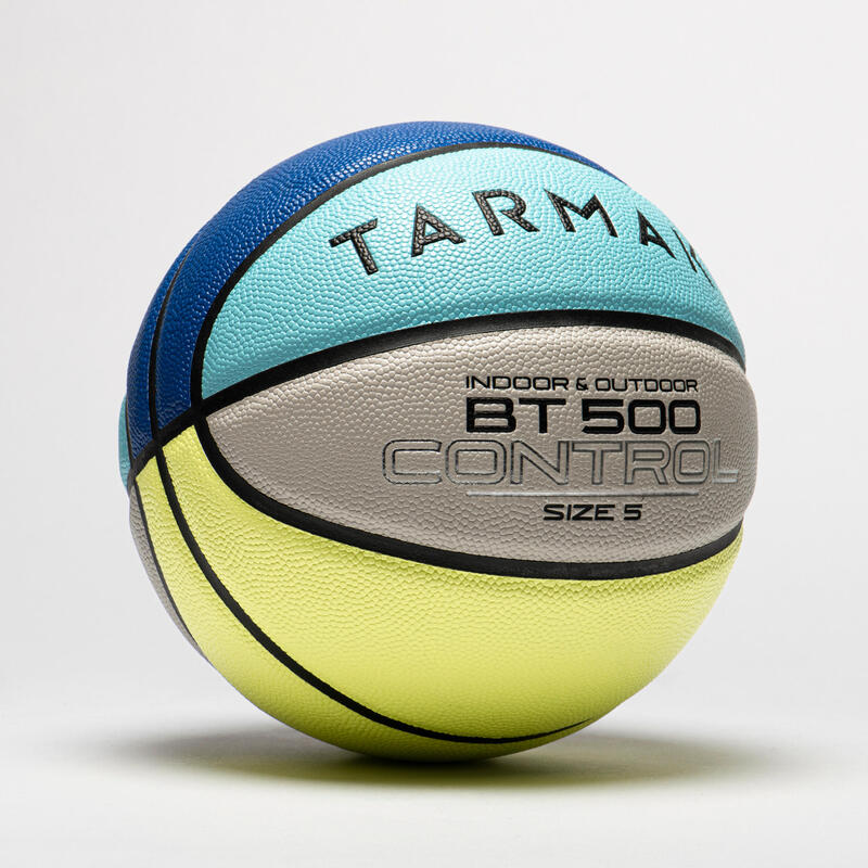 Basketbal BT500 maat 5 blauw grijs geel