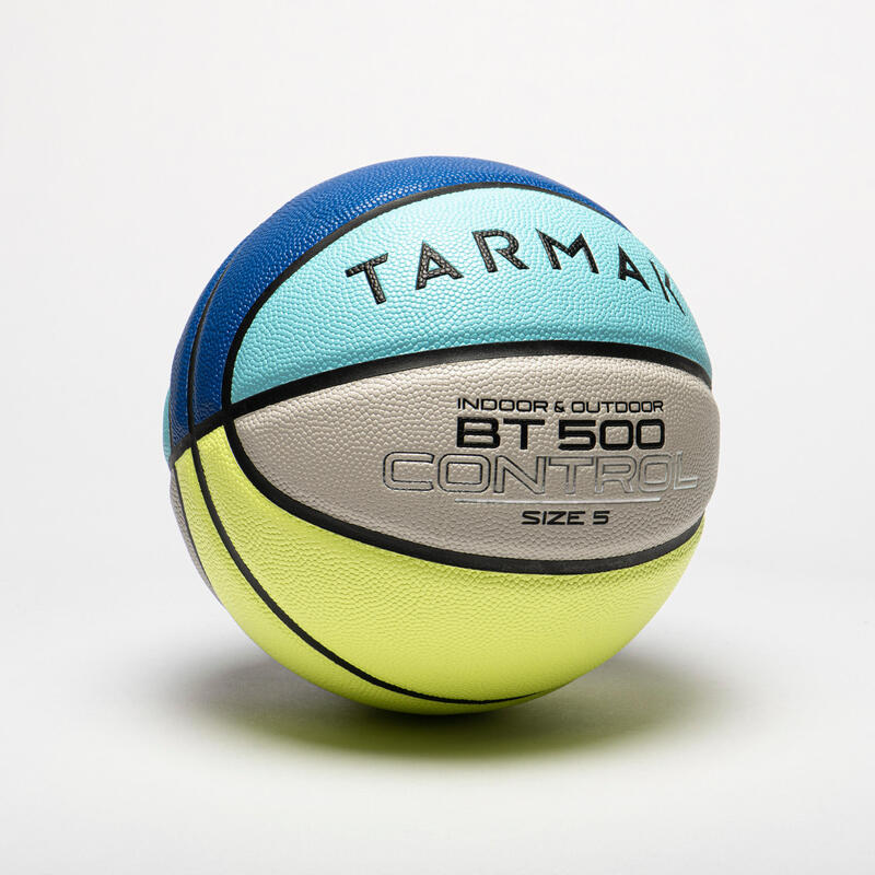 Basketbal BT500 maat 5 blauw grijs geel