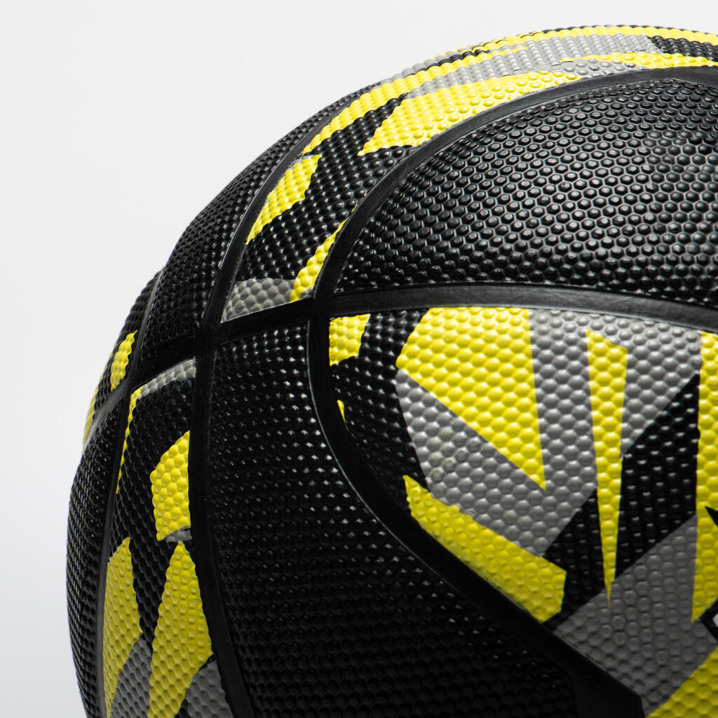 Košarkaška lopta R500 veličina 5 crno-sivo-žuta