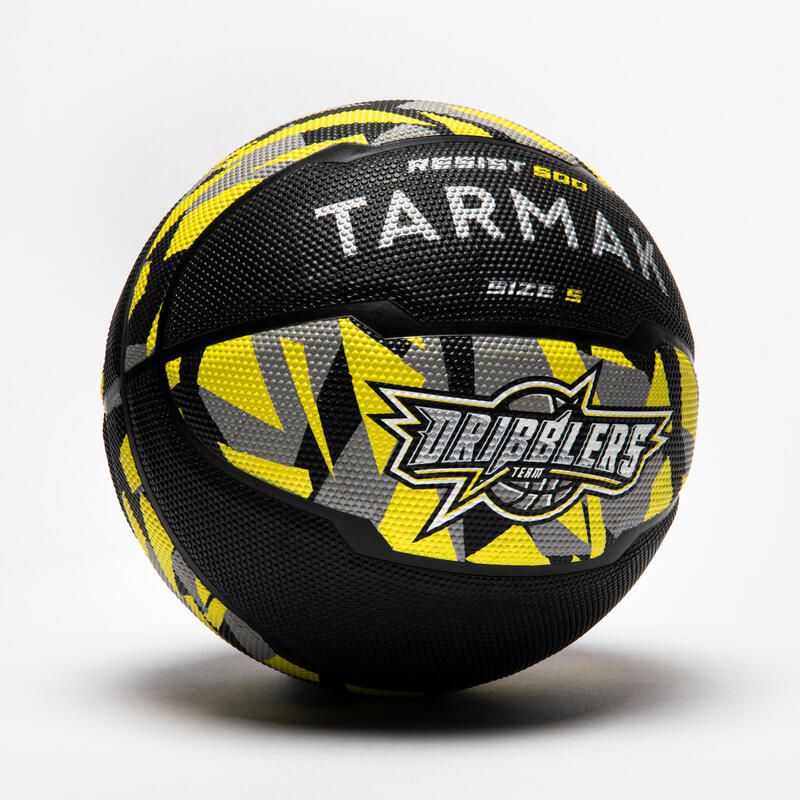 Basketbalový míč R500 velikost 5 černo-šedo-žlutý