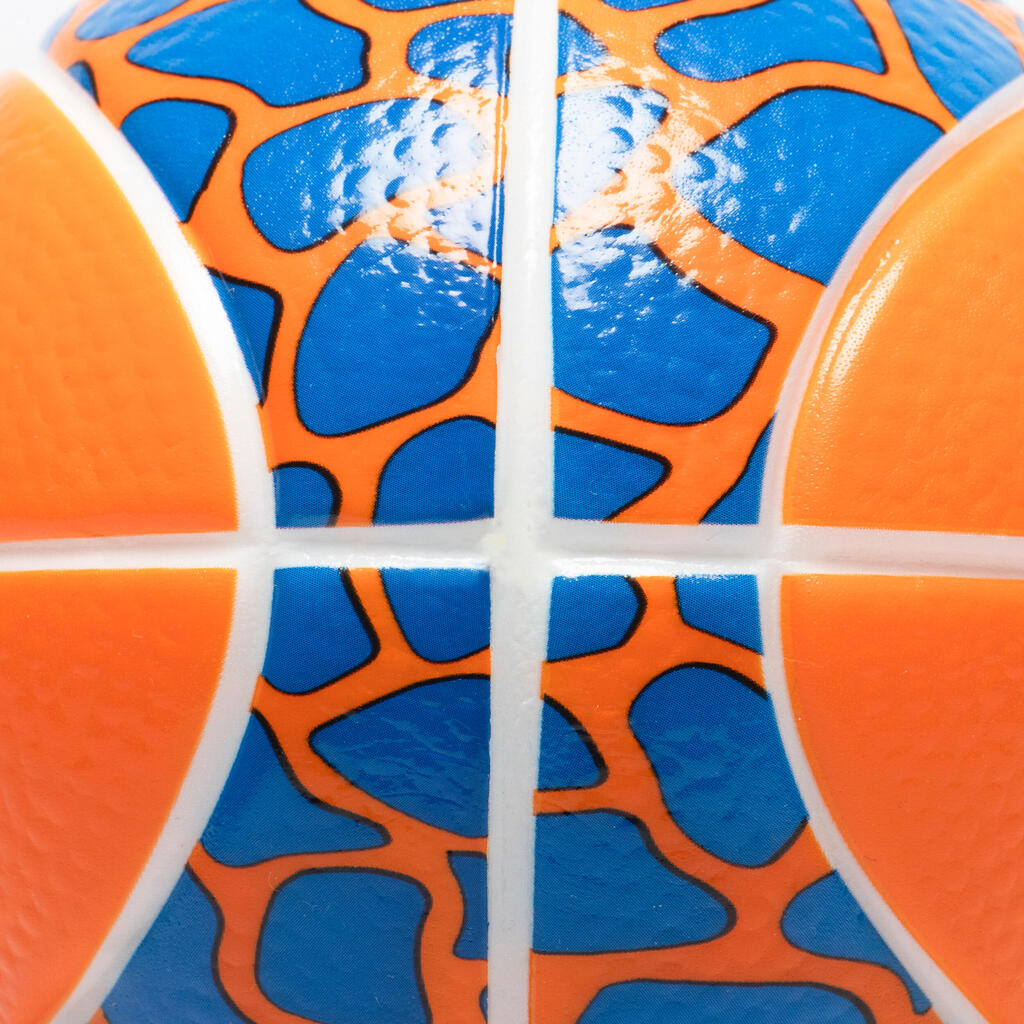 Vaikiškas mažas poroloninis krepšinio kamuolys „K100“ 1 dydžio, oranžinis, mėlynas