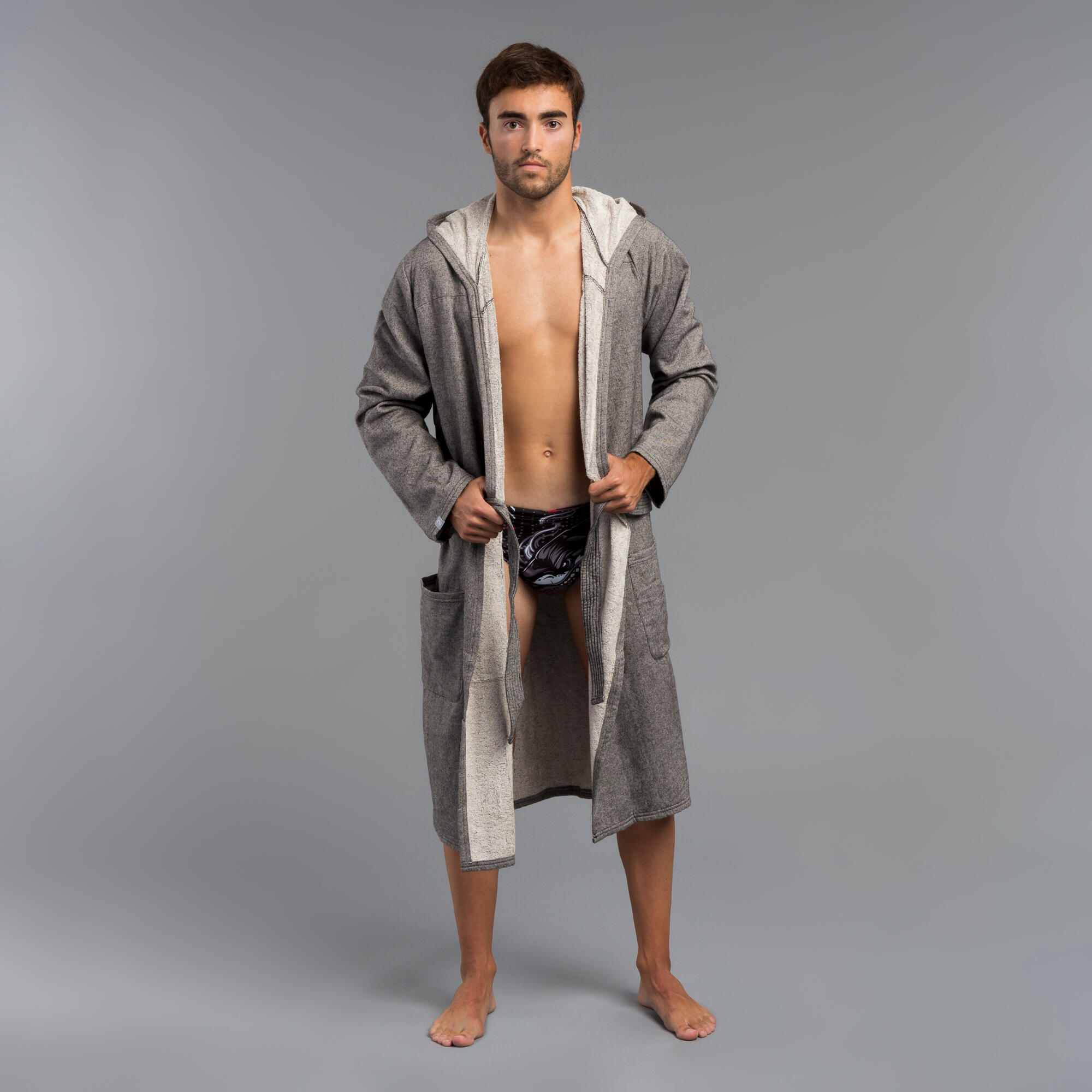 Men's organic cotton bathrobe grey mottled