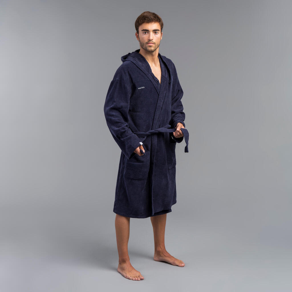 Men's Water Polo Thick Cotton Pool Bathrobe - Dark Blue