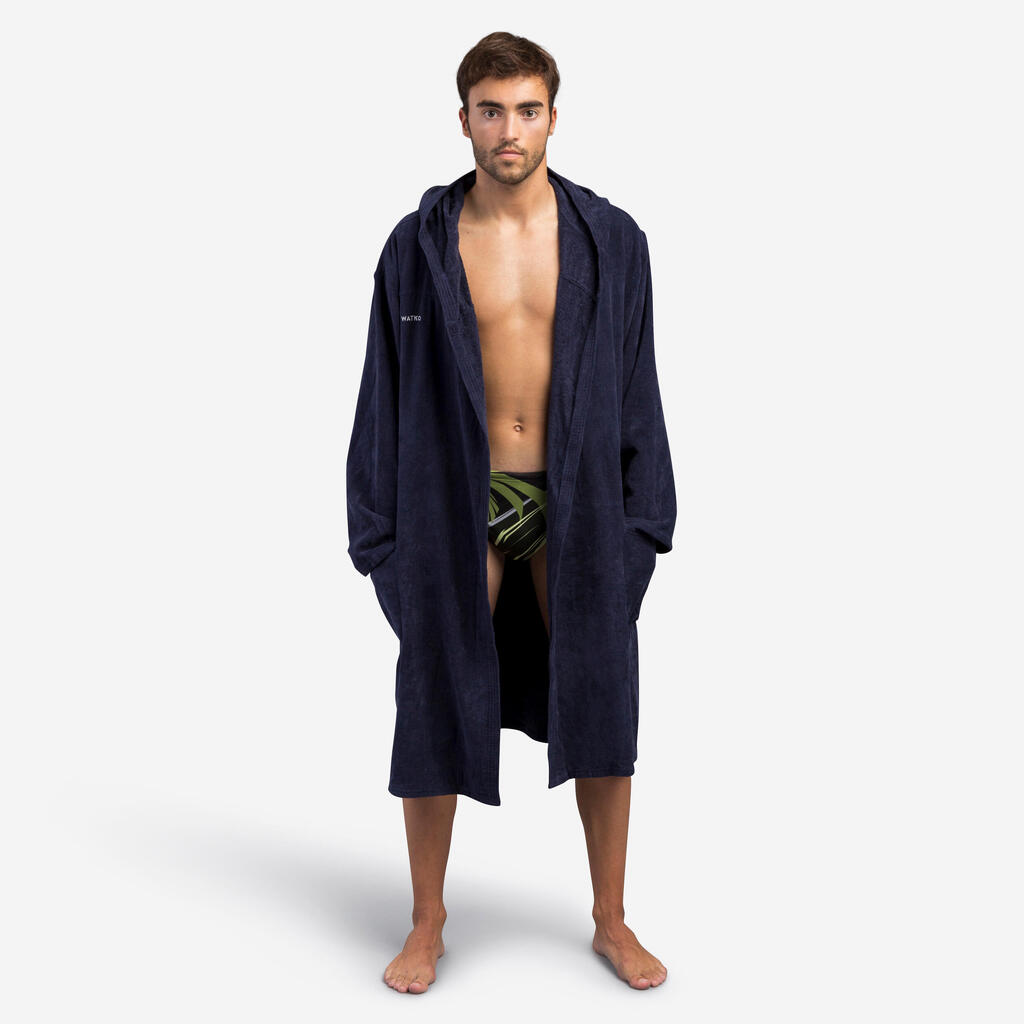 MEN'S WATER POLO THICK COTTON POOL BATHROBE - DARK BLUE