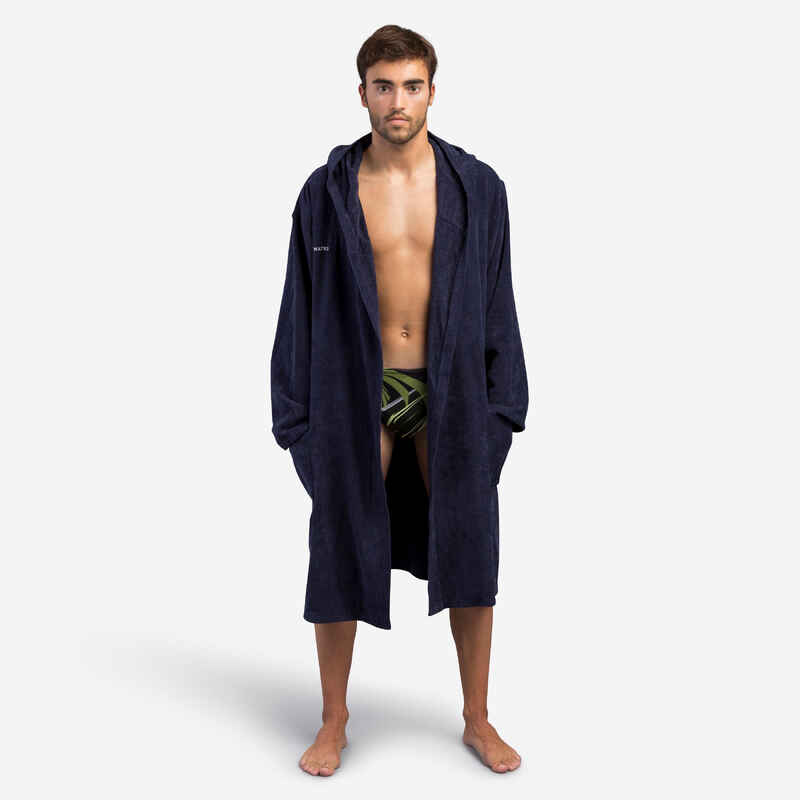 MEN'S WATER POLO THICK COTTON POOL BATHROBE - DARK BLUE