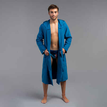 Men's Compact Microfibre Pool Bathrobe - Indigo Blue